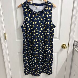 Talbots Lemon Print Dress XL Navy Blue Polka Dot